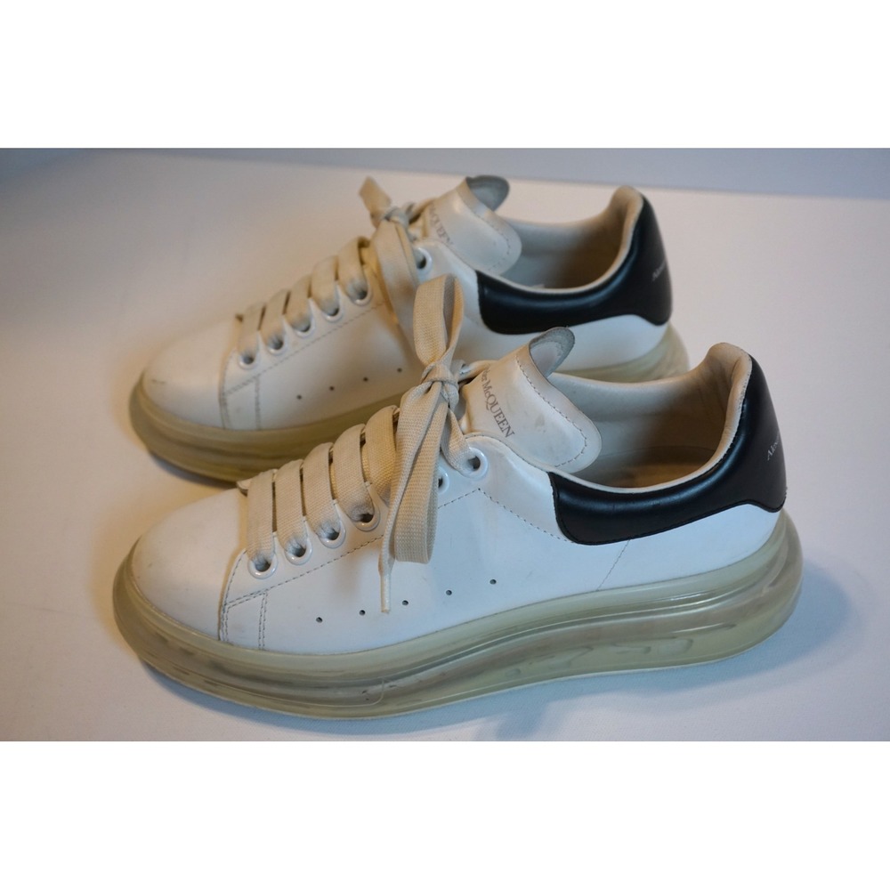 Alexander McQueen Oversized Clear Sole White Black Leather Luxury Sneakers 38.5